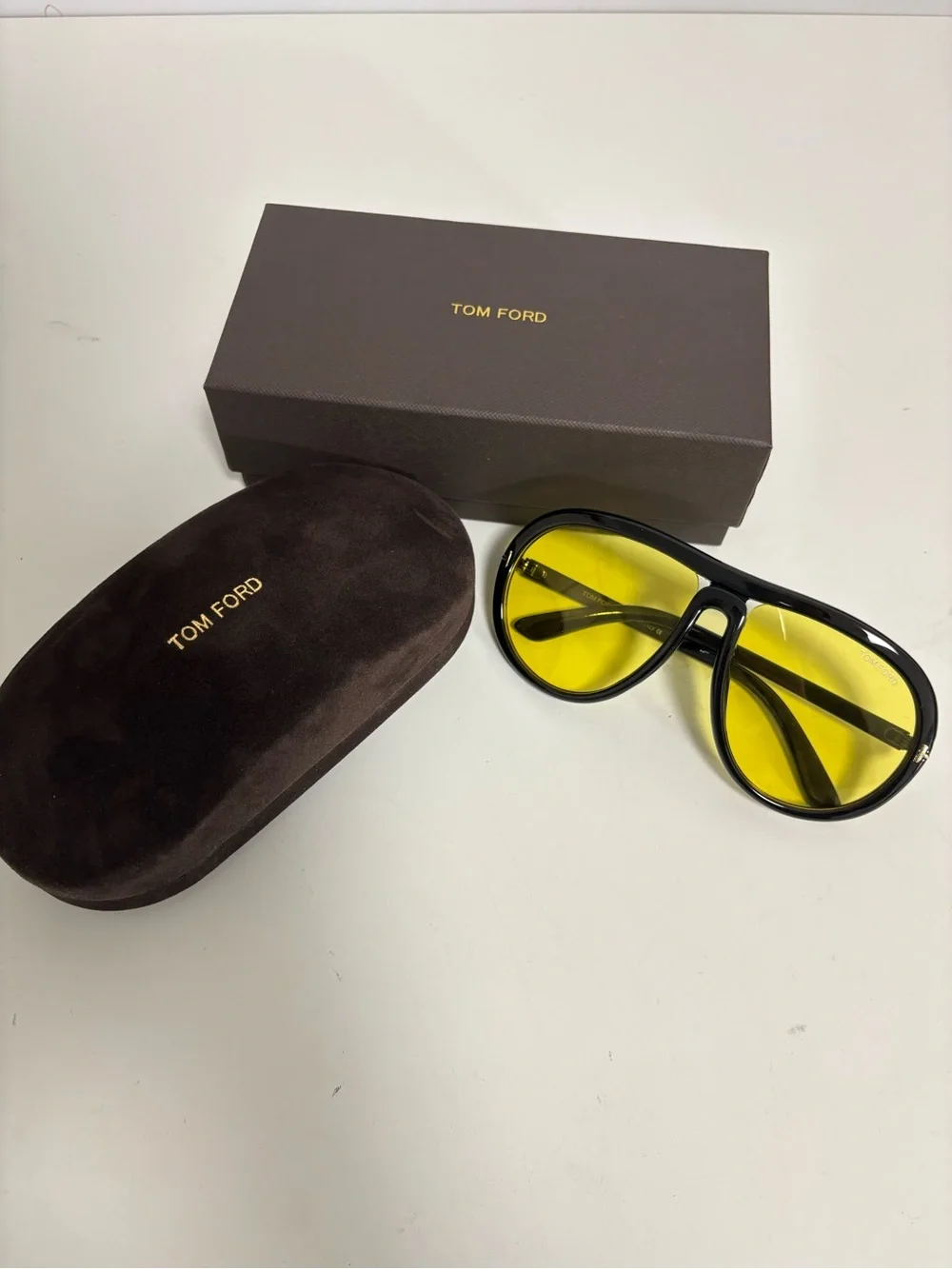 Tom Ford Black Frame Yellow Lens Oversized Aviator Sunglasses